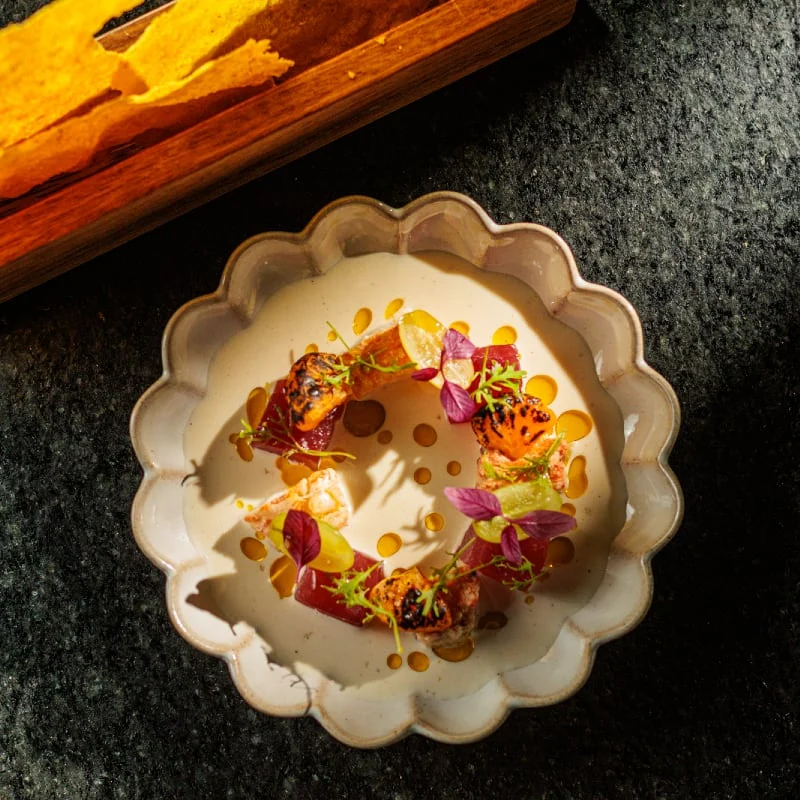 Ajo Blanco de Atum e Lagosta, do cardápio do Voar, em Boa Viagem